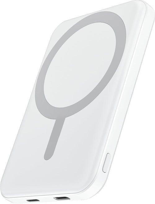 for Magsafe Battery Pack, 5000Mah Magnetic Power Bank with Type-C Cable 20W PD Fast Charging Lighting Input Wireless Portable Charger for Iphone 17/16/15/14/13/12/ All Series-Snow White